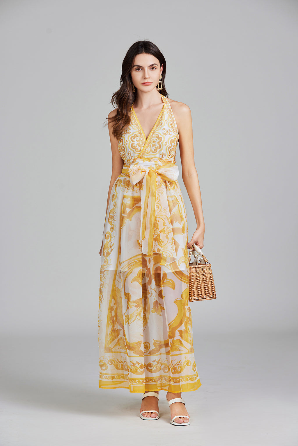 Women's 's Lace-Up Halter Maxi Dress