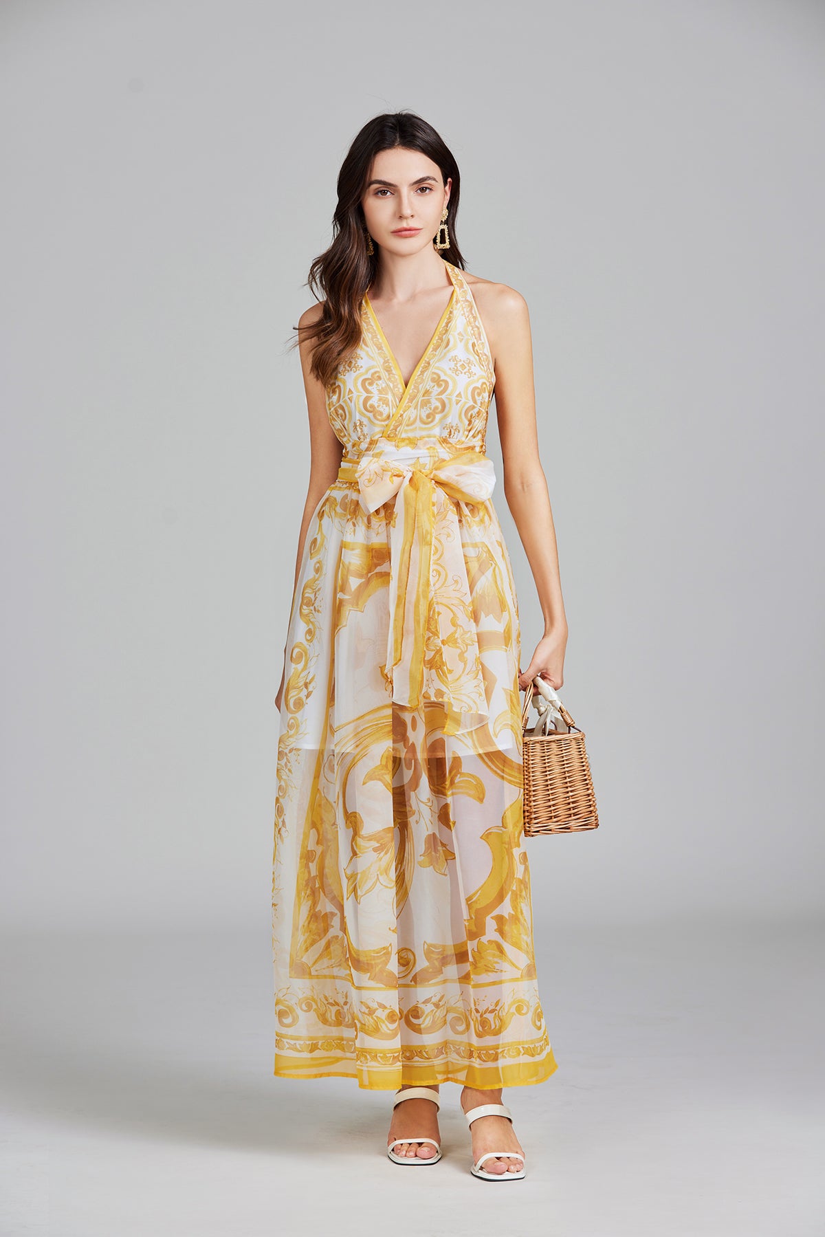 Women's 's Lace-Up Halter Maxi Dress