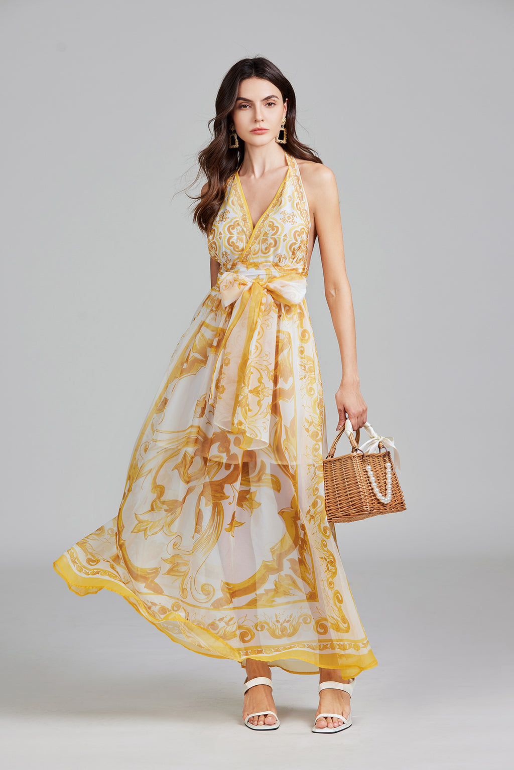 Women's 's Lace-Up Halter Maxi Dress
