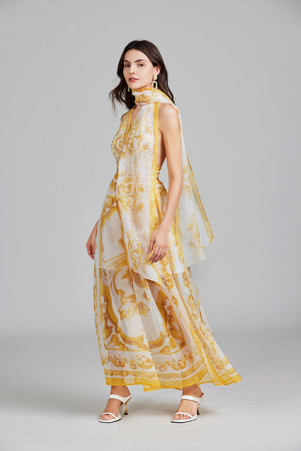 Women's 's Lace-Up Halter Maxi Dress