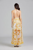 Women's 's Lace-Up Halter Maxi Dress