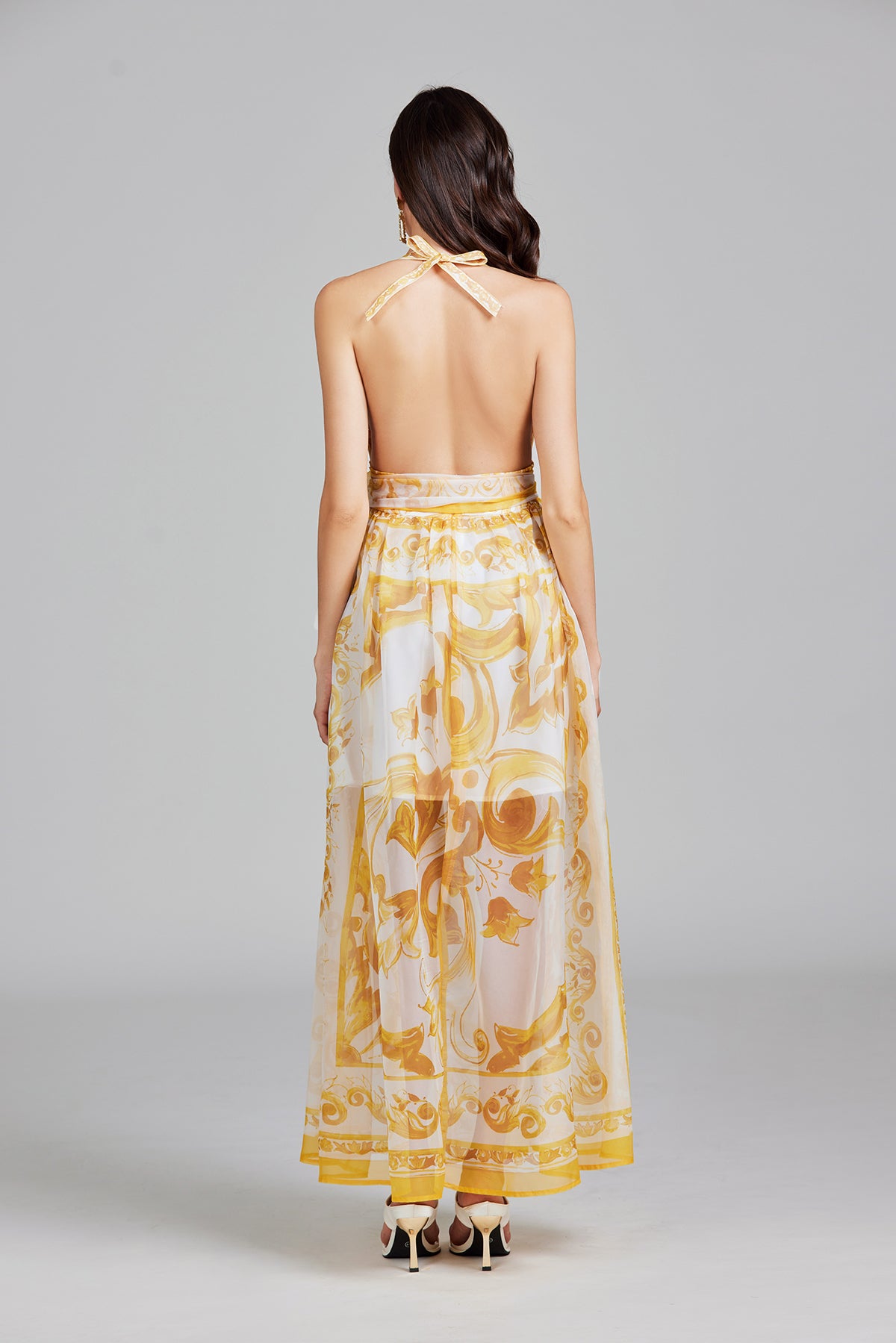 Women's 's Lace-Up Halter Maxi Dress