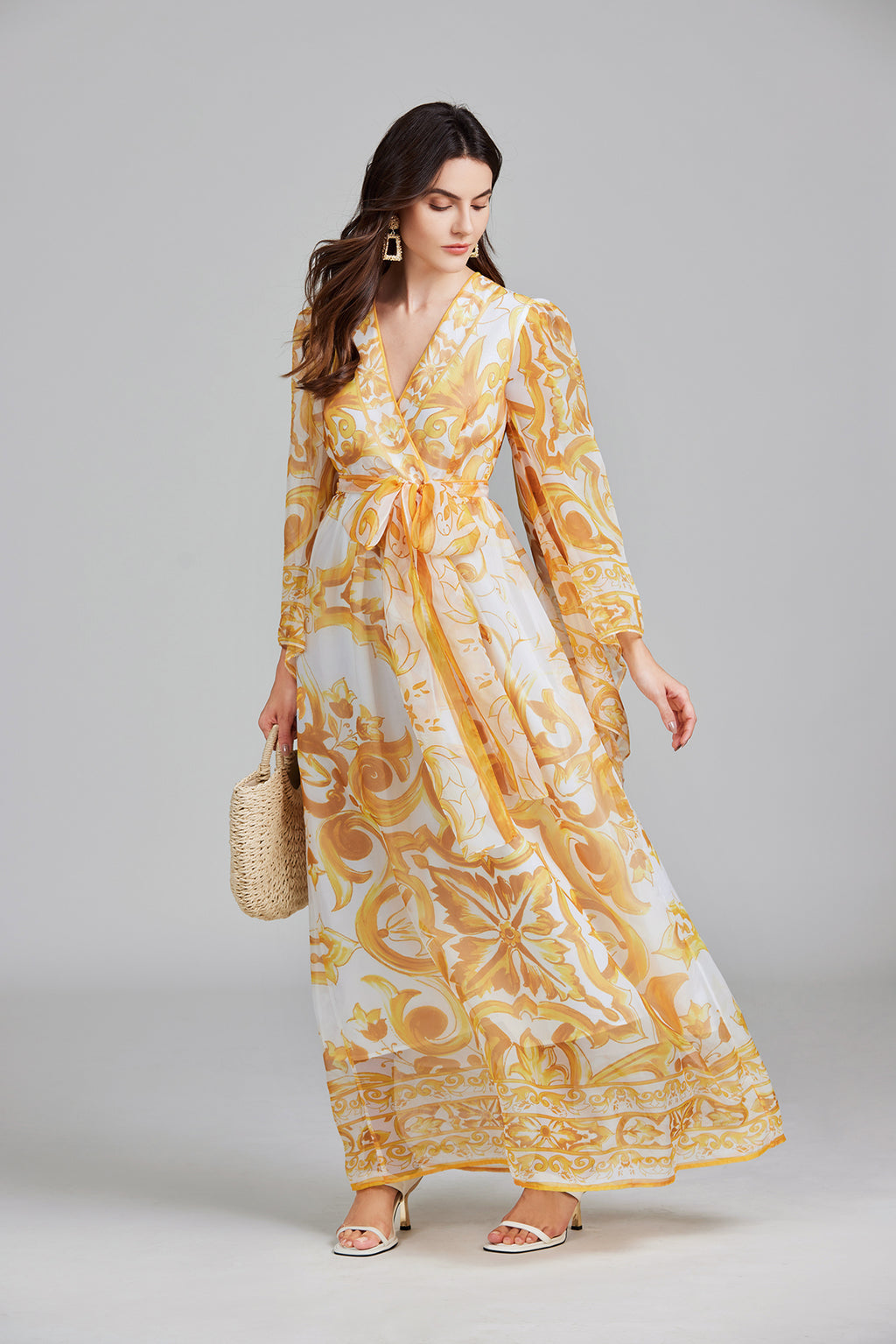 Women's 's Belted Printed Maxi Dress
