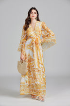 Women's 's Belted Printed Maxi Dress