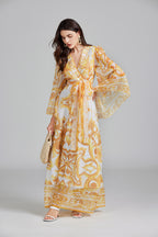 Women's 's Belted Printed Maxi Dress