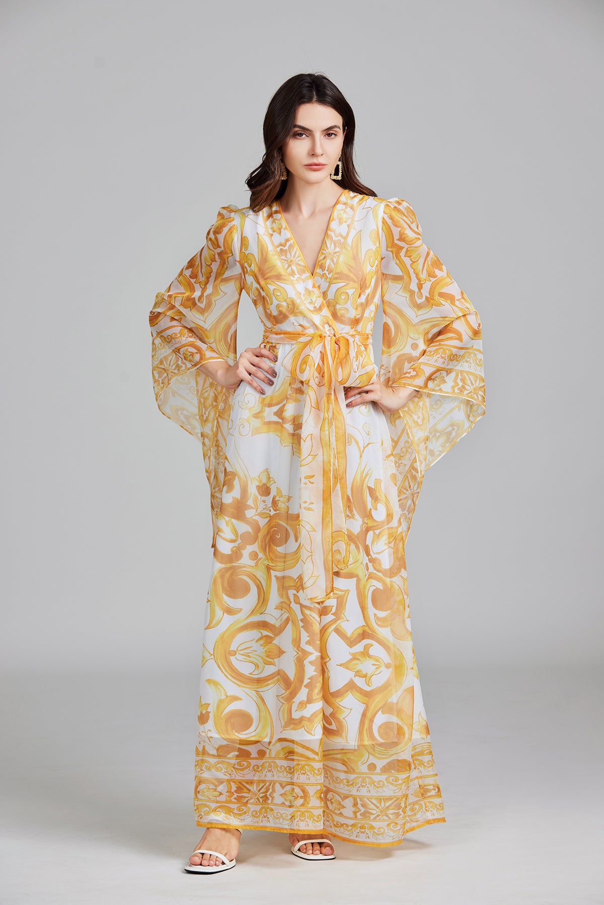 Women's 's Belted Printed Maxi Dress