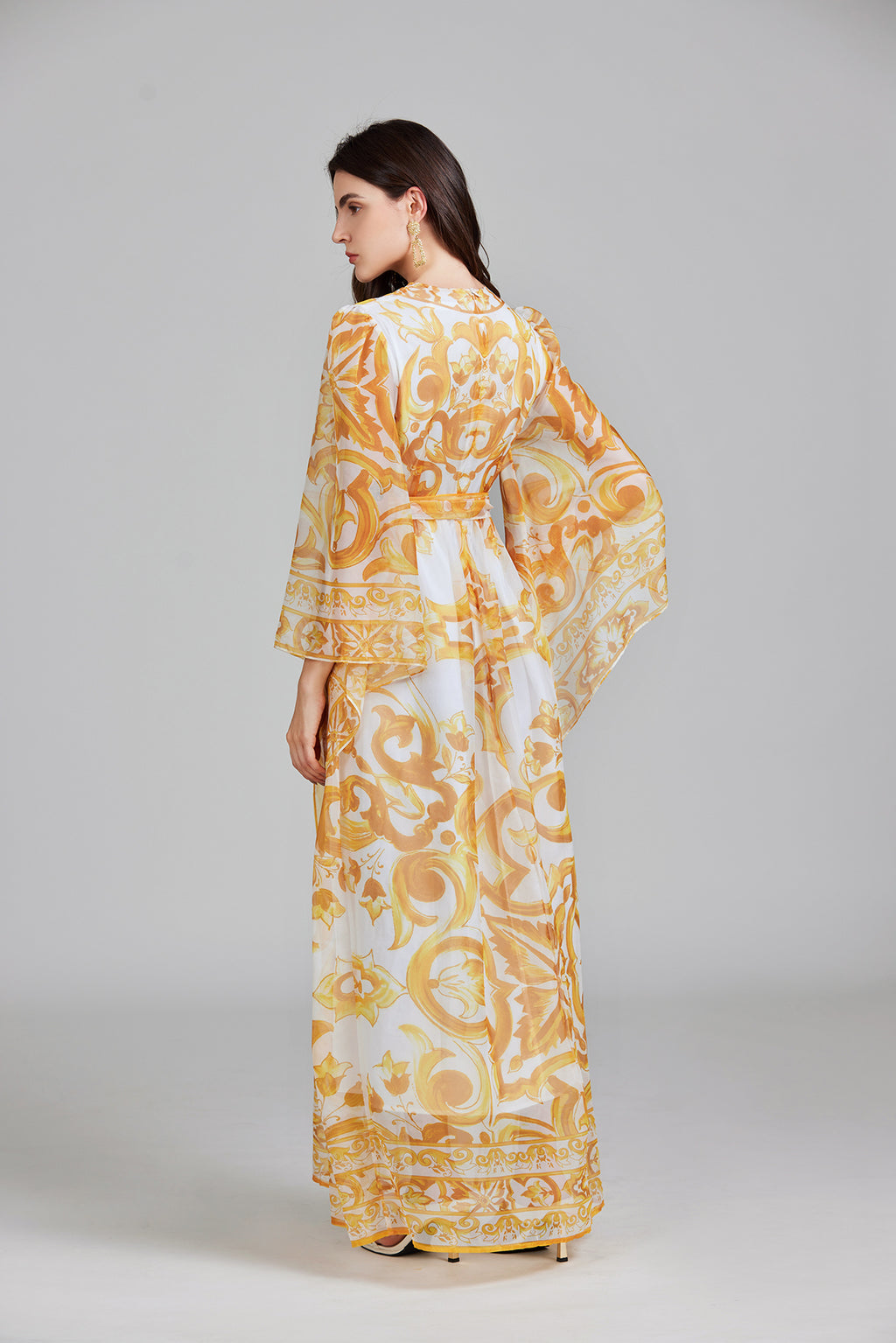 Women's 's Belted Printed Maxi Dress