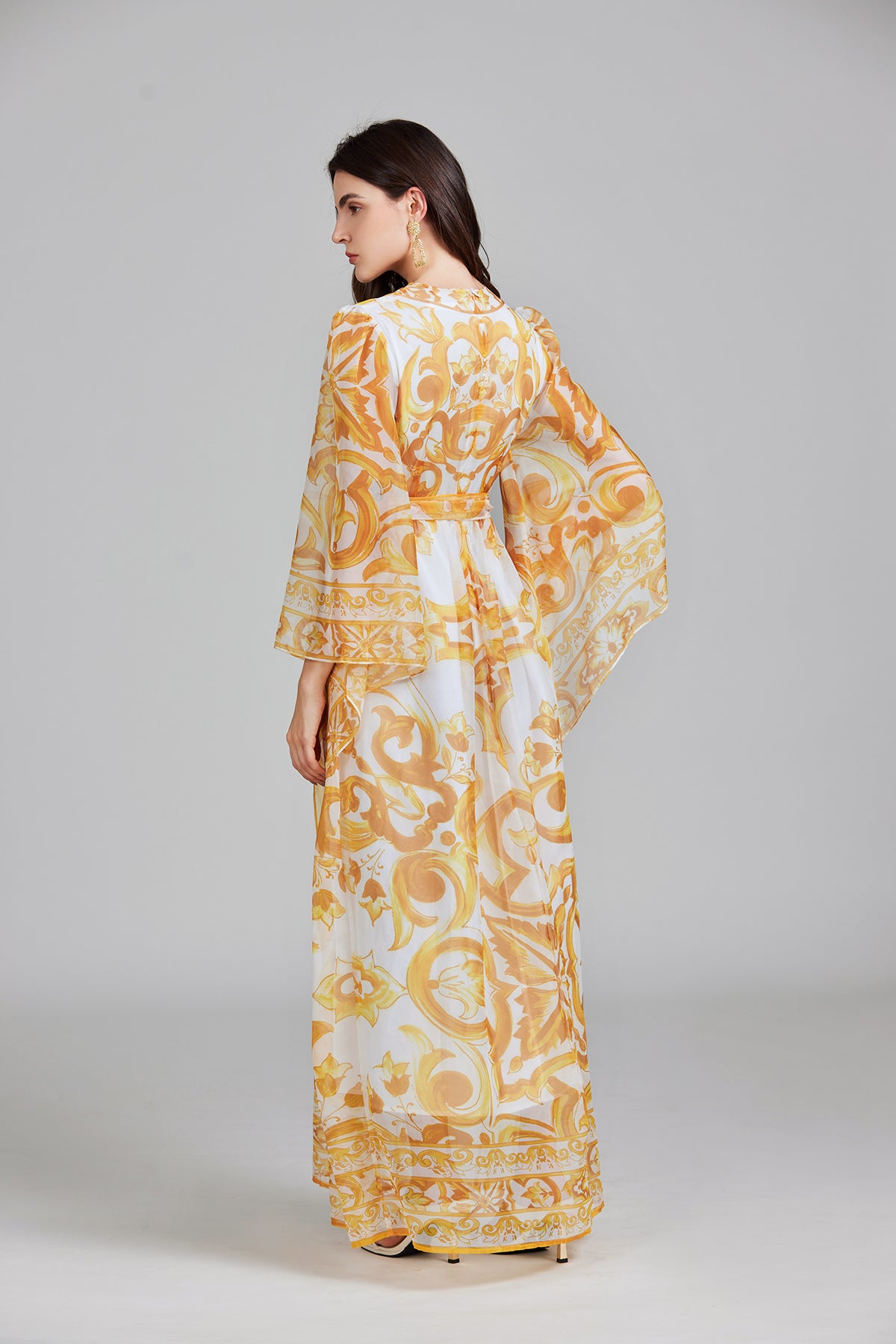 Women's 's Belted Printed Maxi Dress