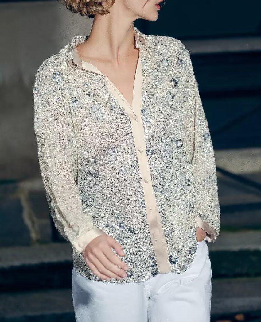 Women's Long Sleeve Loose Sequ Shirt