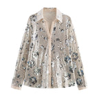 Women's Long Sleeve Loose Sequ Shirt