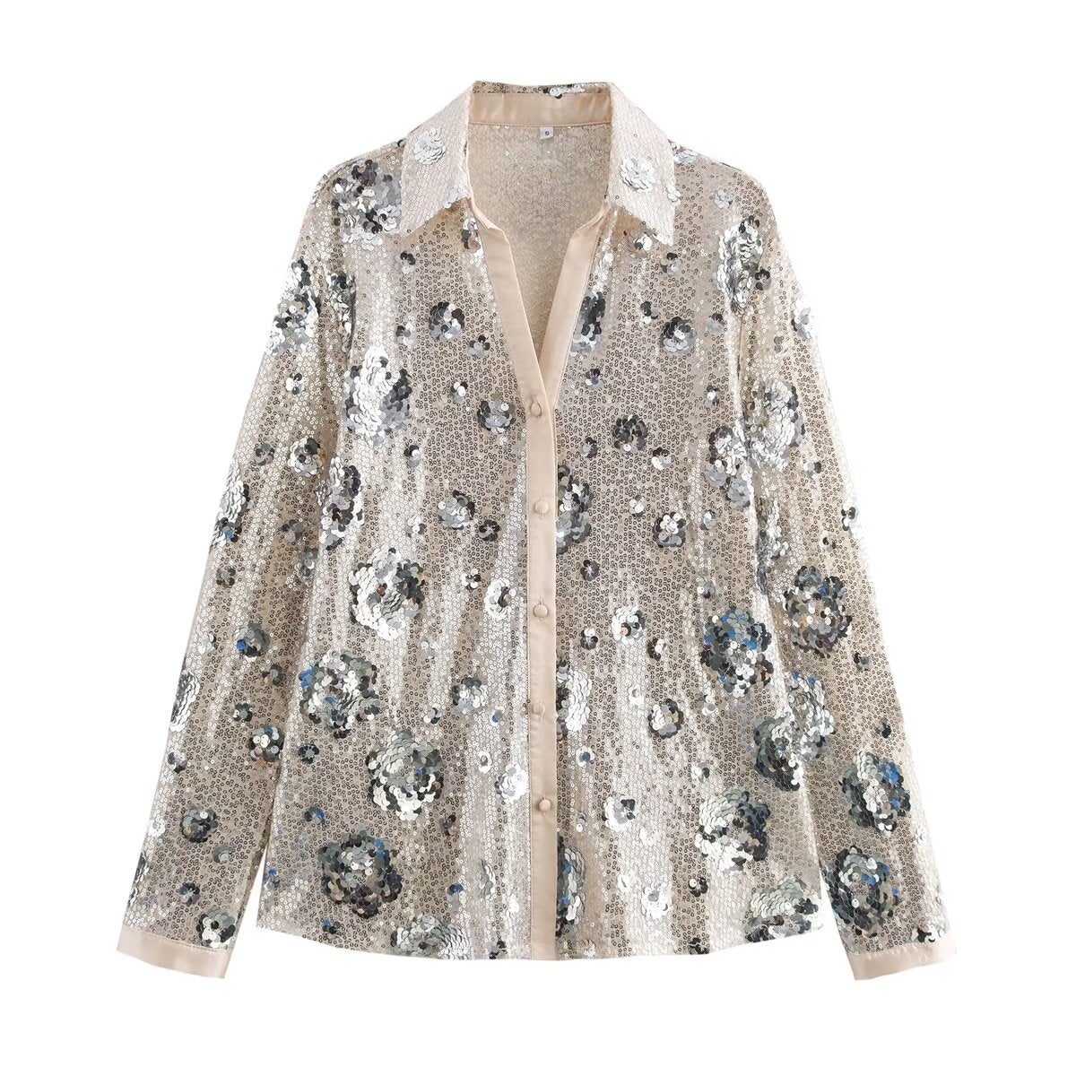 Women's Long Sleeve Loose Sequ Shirt