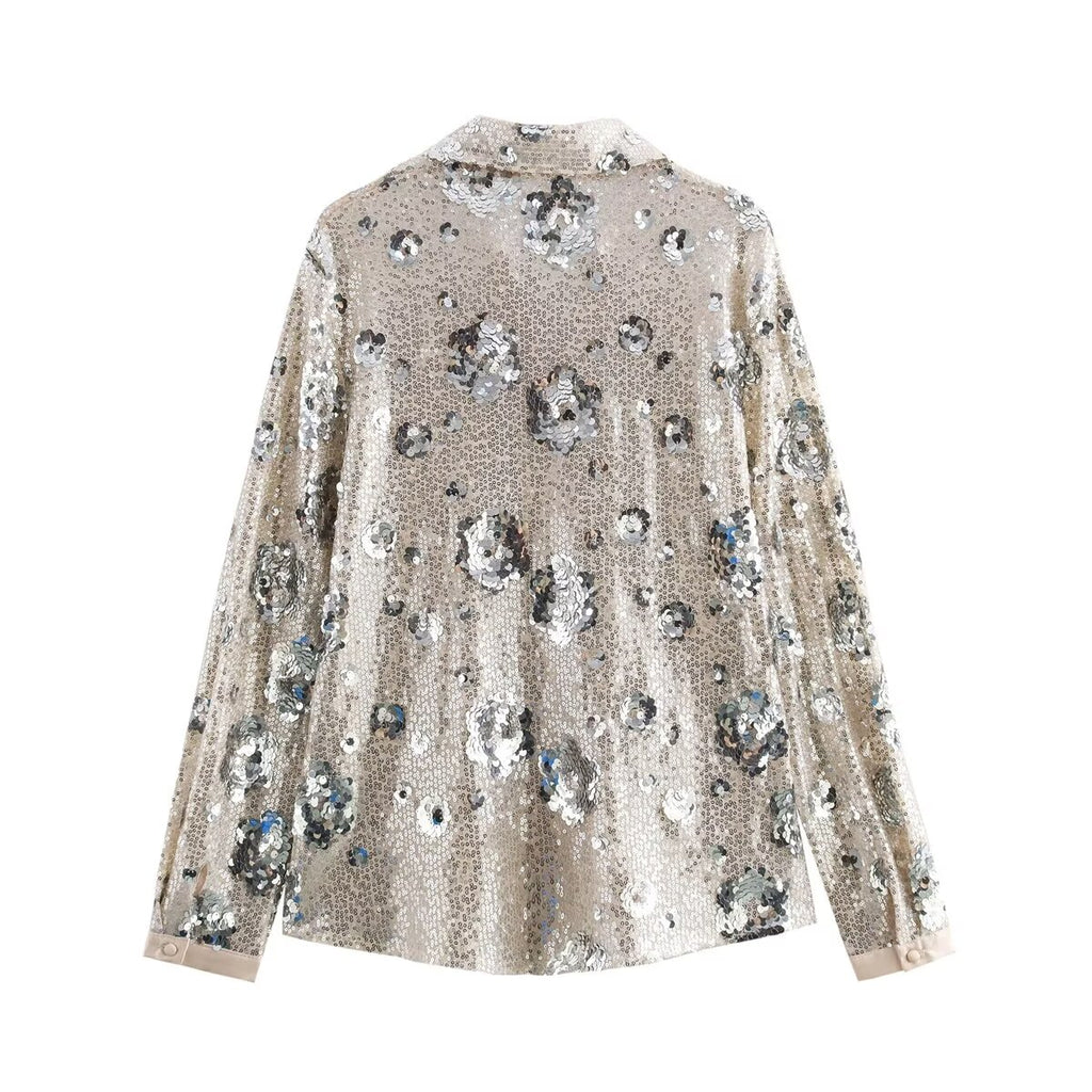 Women's Long Sleeve Loose Sequ Shirt