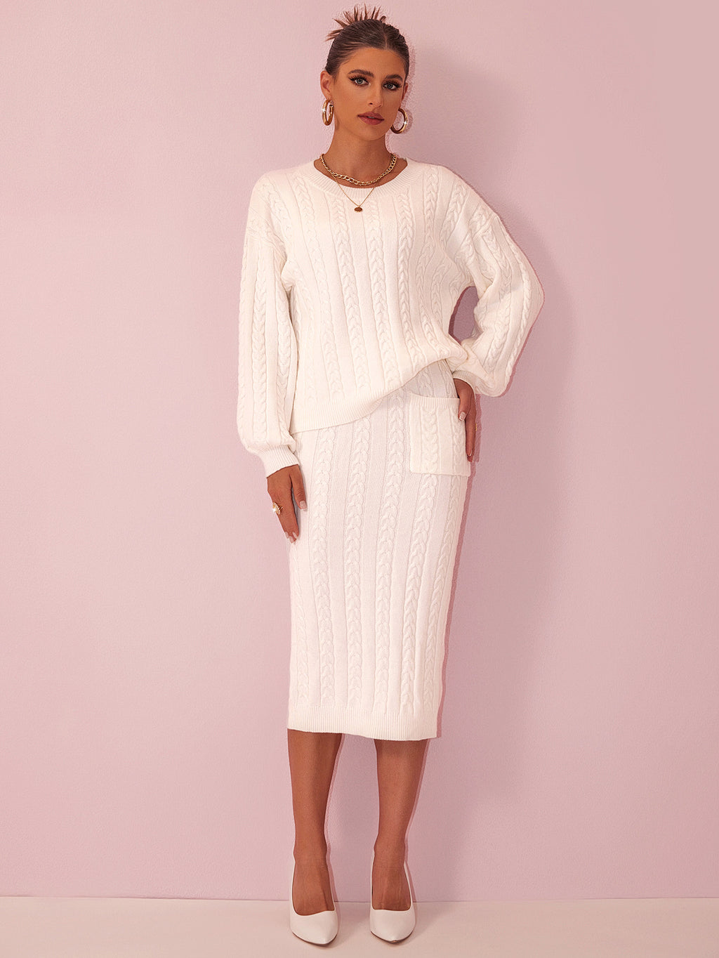 Autumn Winter Twist Stitch Sweater Skirt Sets