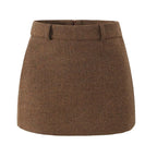 Herringbone Pattern Woolen Autumn Winter Retro High Skirt