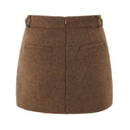 Herringbone Pattern Woolen Autumn Winter Retro High Skirt