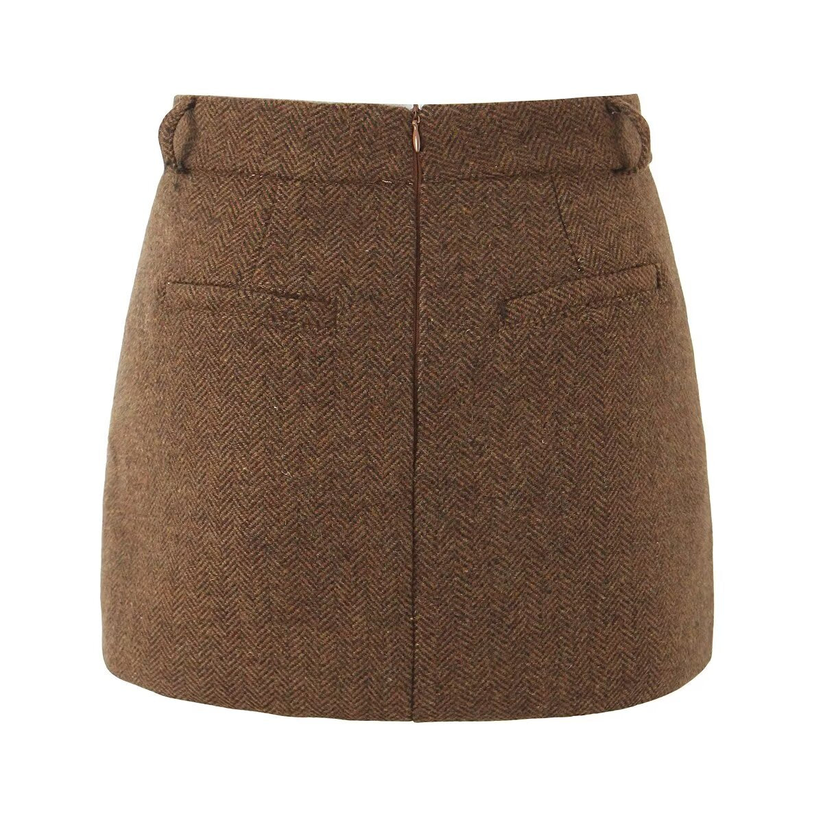 Herringbone Pattern Woolen Autumn Winter Retro High Skirt