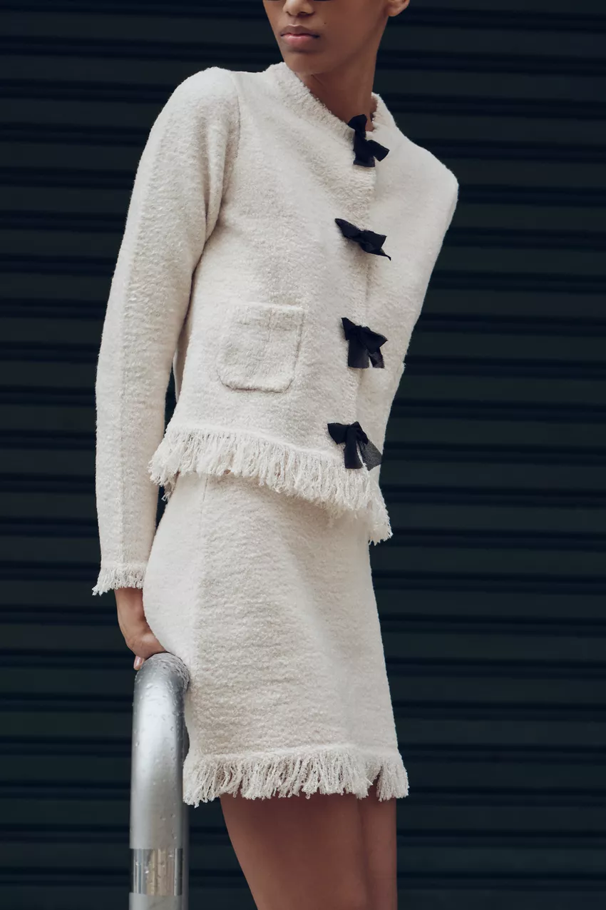 Women's Bow Knit Jacket & Mini Skirt Two-Piece Set
