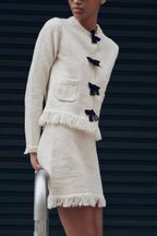 Women's Bow Knit Jacket & Mini Skirt Two-Piece Set