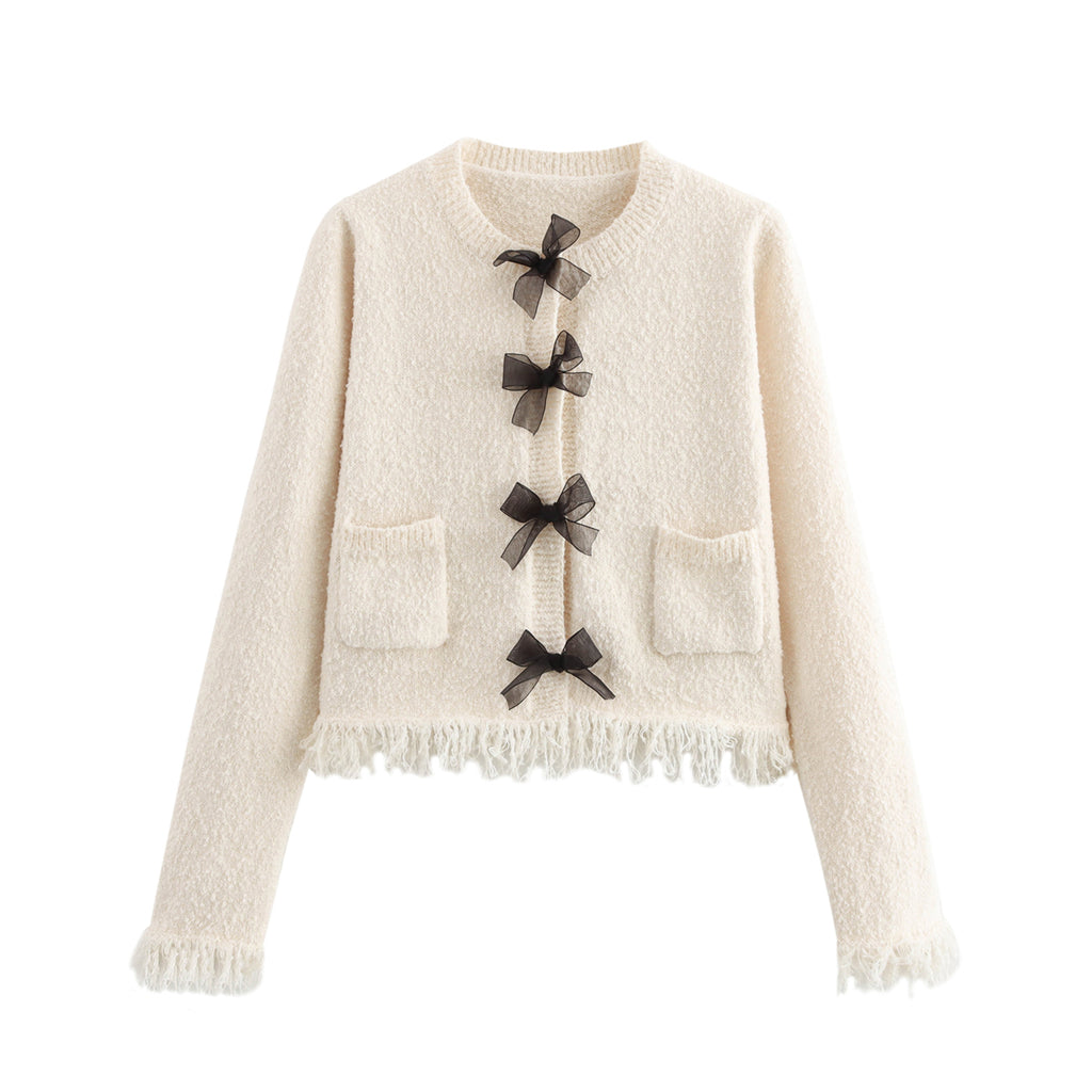 Women's Bow Knit Jacket & Mini Skirt Two-Piece Set