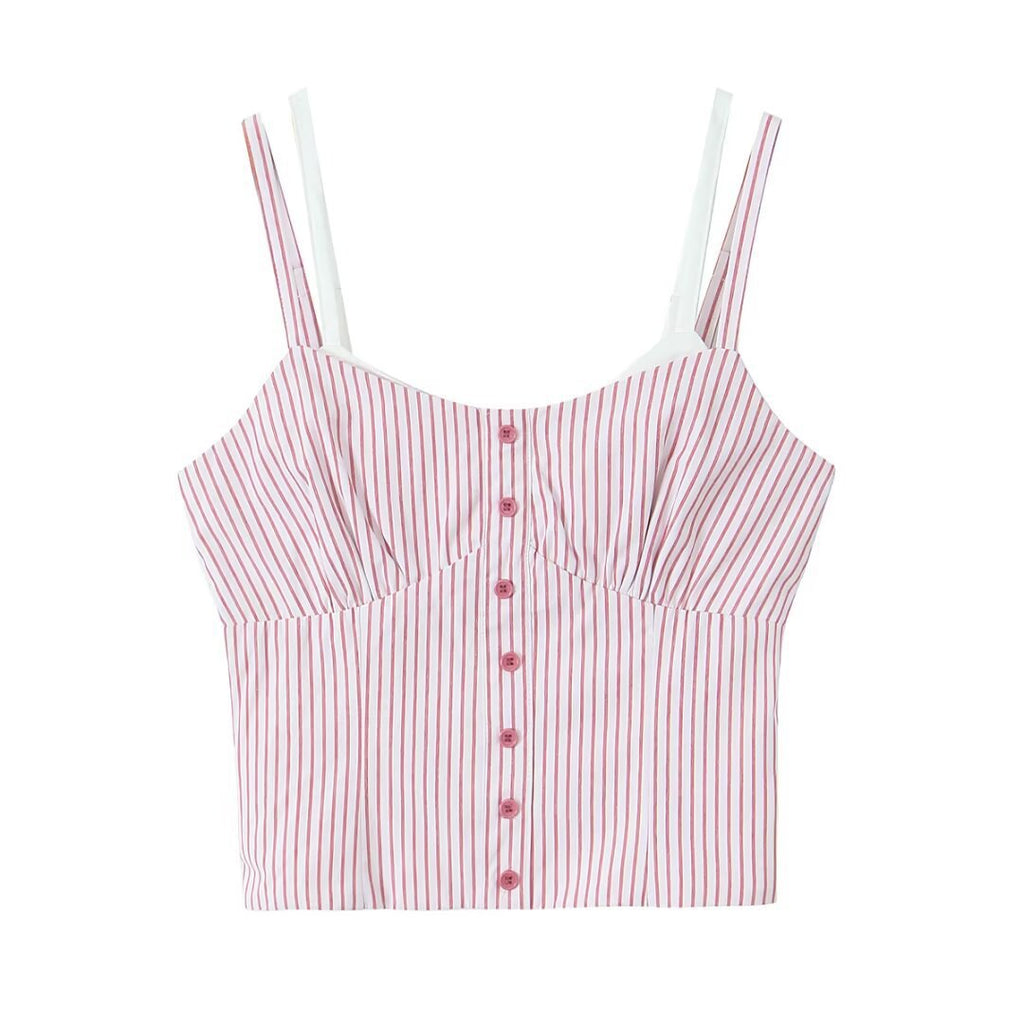 Women’s Pink Striped Layered Crop Camisole