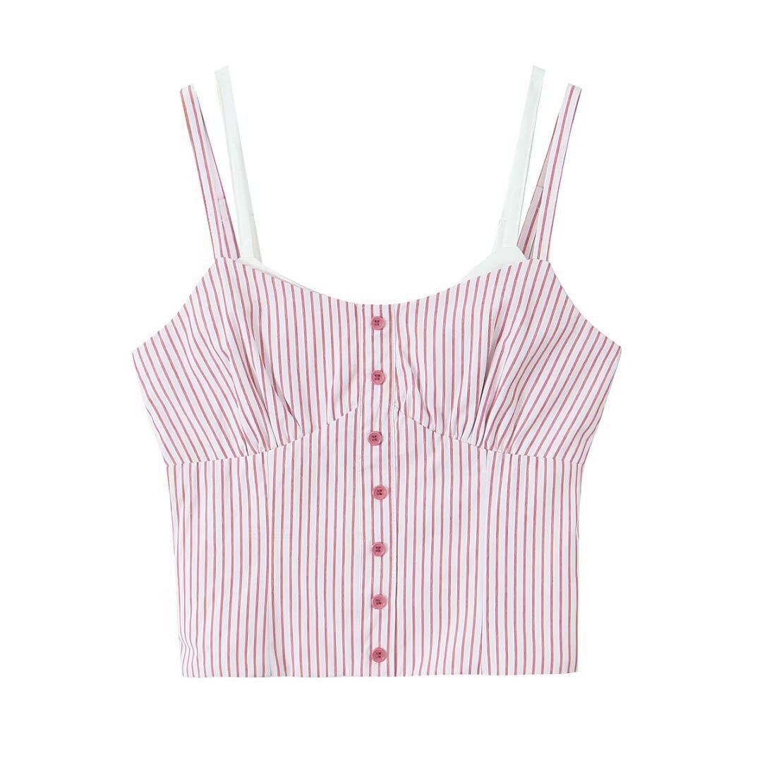 Women’s Pink Striped Layered Crop Camisole