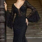 Women's V-Neck Lace Fishtail Evening Dress