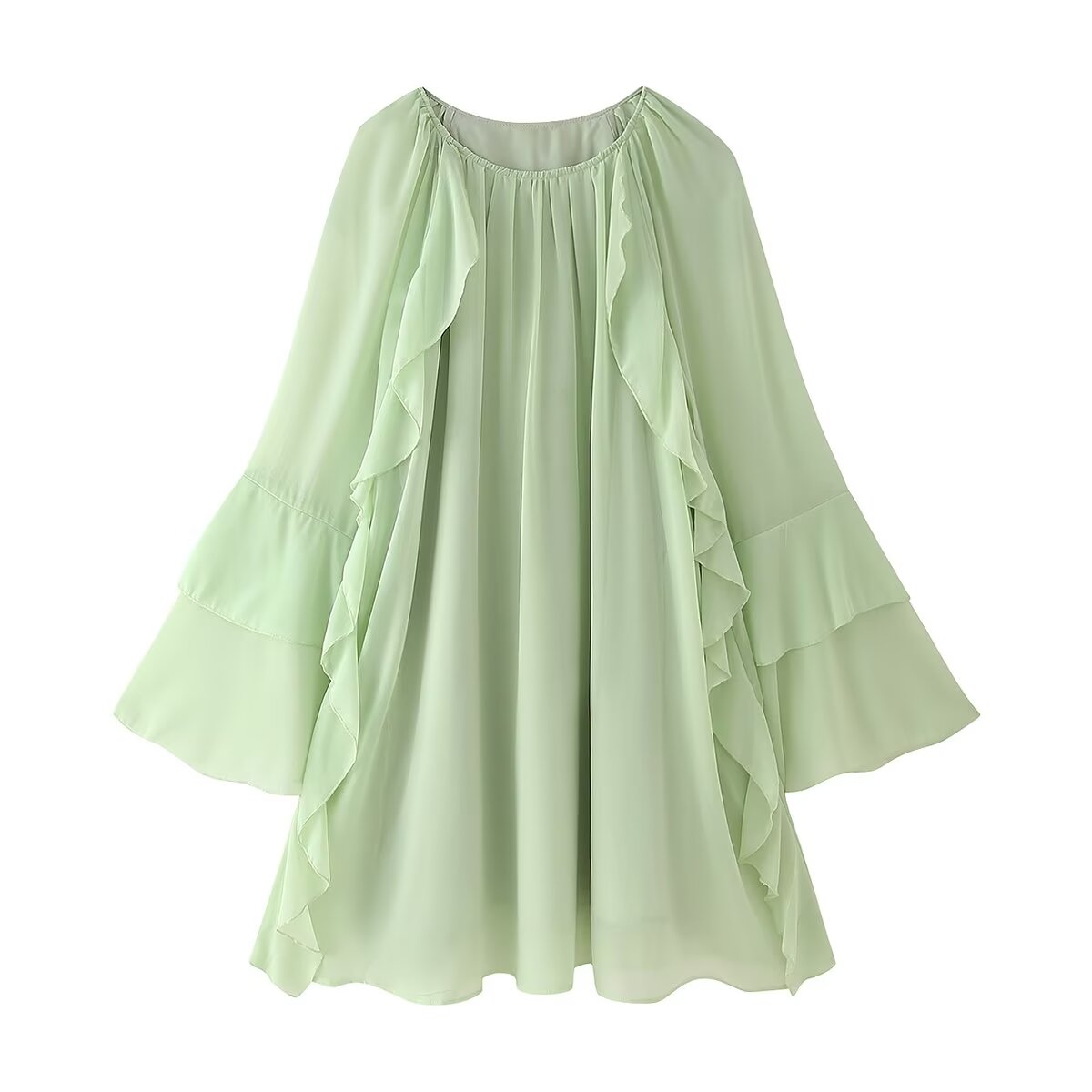 Dress Ruffled Autumn Laminated Elegant Mini