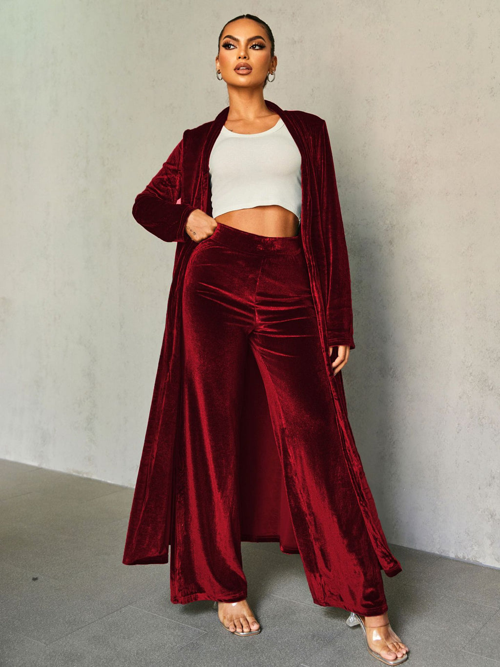 Velvet Trousers Cloak Set