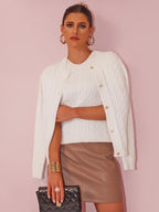 Slim Fit Linen Twisted Thin Knitted Cardigan Long Sleeved Two