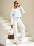 Autumn Winter Solid Color round Neck Long Sleeve Trousers Thick
