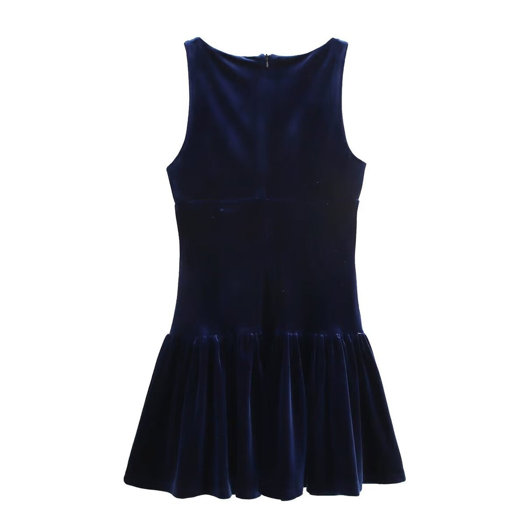 Fall Velvet Bowknot Decoration Short Dress Women Clothing