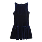 Fall Velvet Bowknot Decoration Short Dress Women Clothing