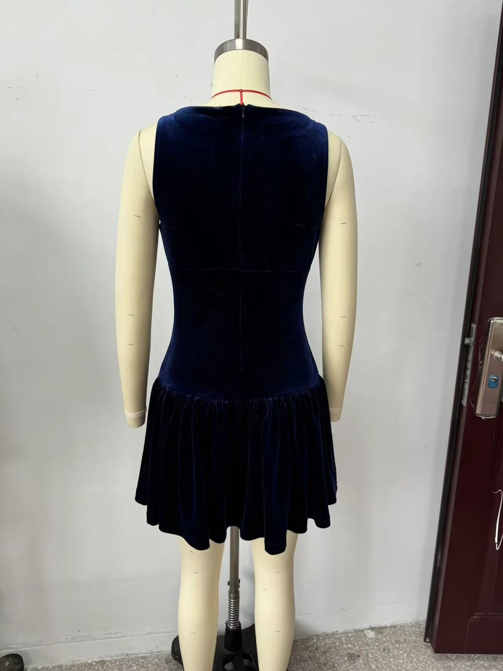 Fall Velvet Bowknot Decoration Short Dress Women Clothing