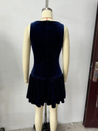 Fall Velvet Bowknot Decoration Short Dress Women Clothing