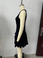 Fall Velvet Bowknot Decoration Short Dress Women Clothing