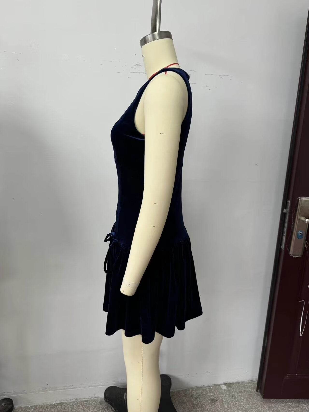 Fall Velvet Bowknot Decoration Short Dress Women Clothing