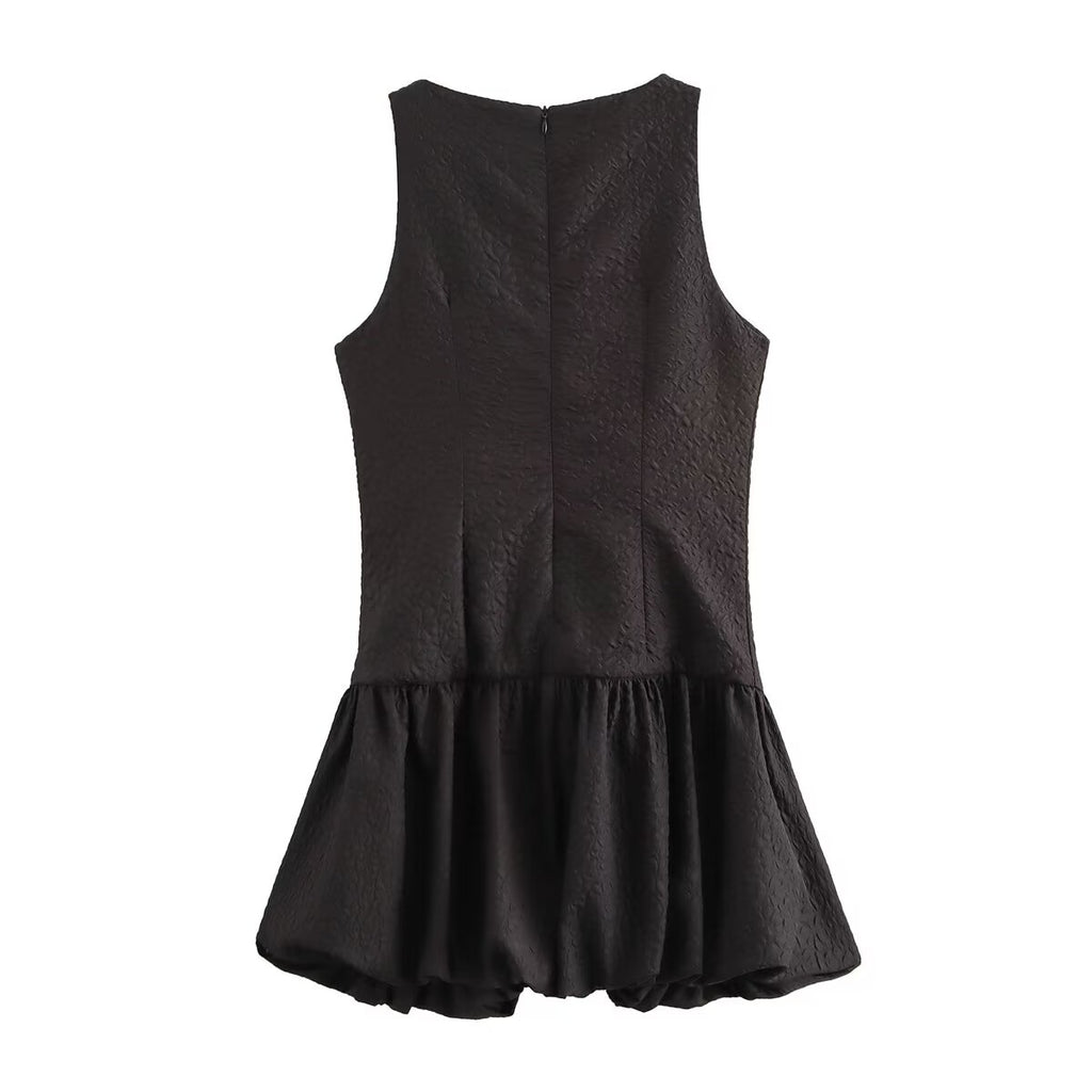 Women French Waist Display Wide Swing Short Sleeveless Dress Puffy dress
