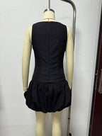Women French Waist Display Wide Swing Short Sleeveless Dress Puffy dress