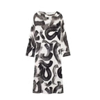 Retro Print Long-Sleeve Midi Dress