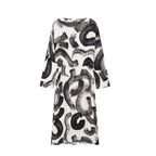 Retro Print Long-Sleeve Midi Dress