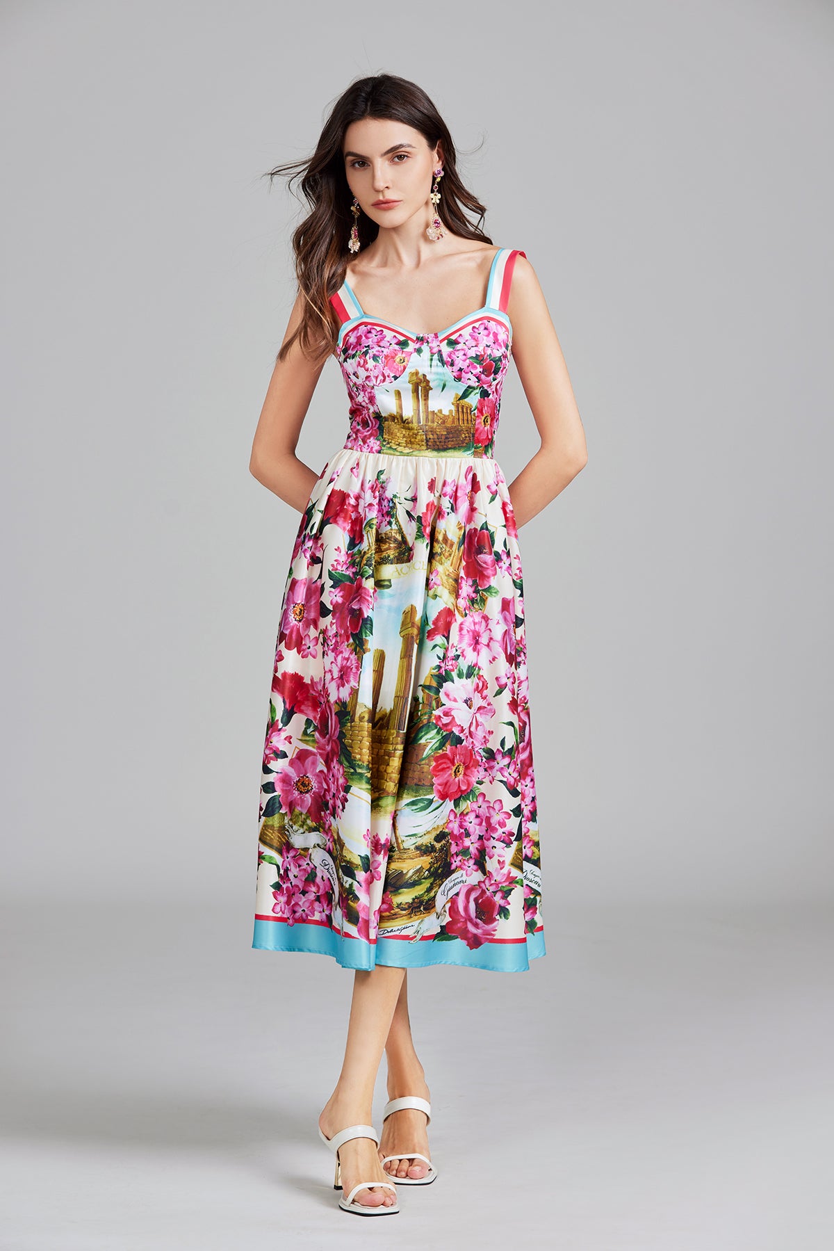 Women's 's Printed Halter A-Line Maxi Dress