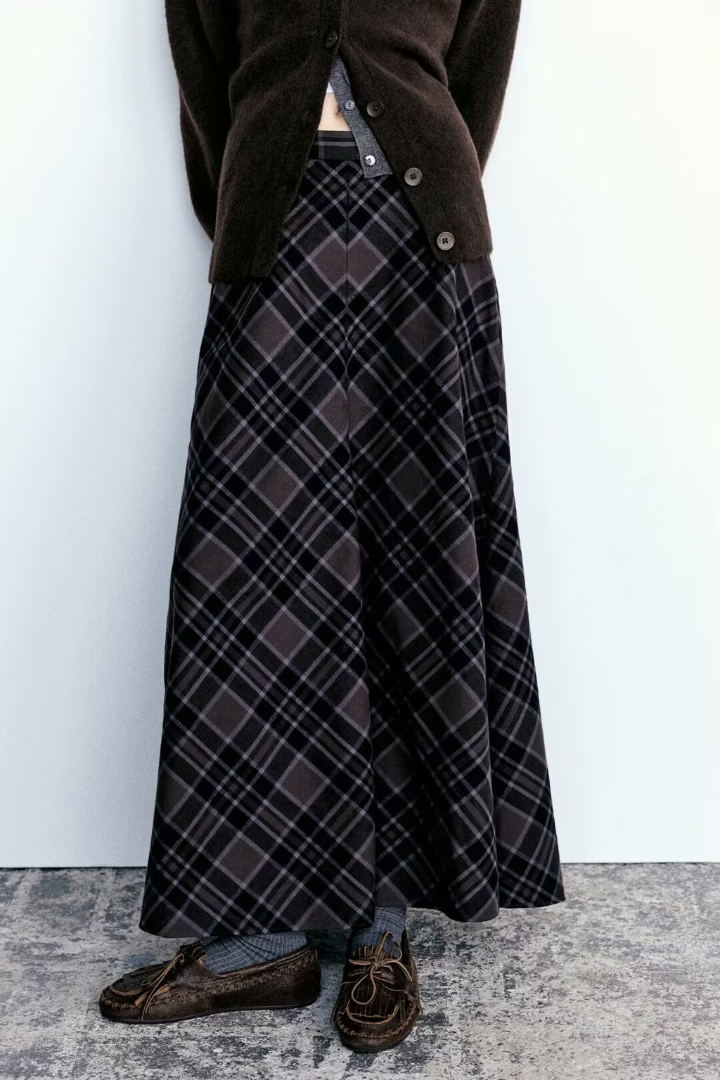 Women's Plaid High-Waist Midi A-Line Skirt