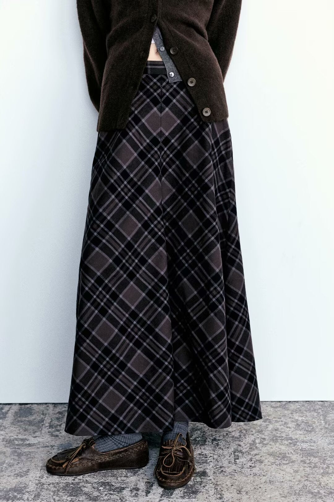 Women's Plaid High-Waist Midi A-Line Skirt