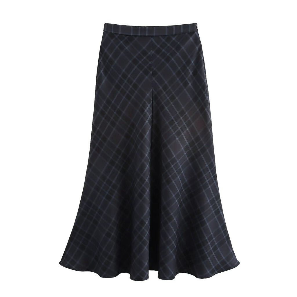 Women's Plaid High-Waist Midi A-Line Skirt