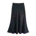 Women's Plaid High-Waist Midi A-Line Skirt