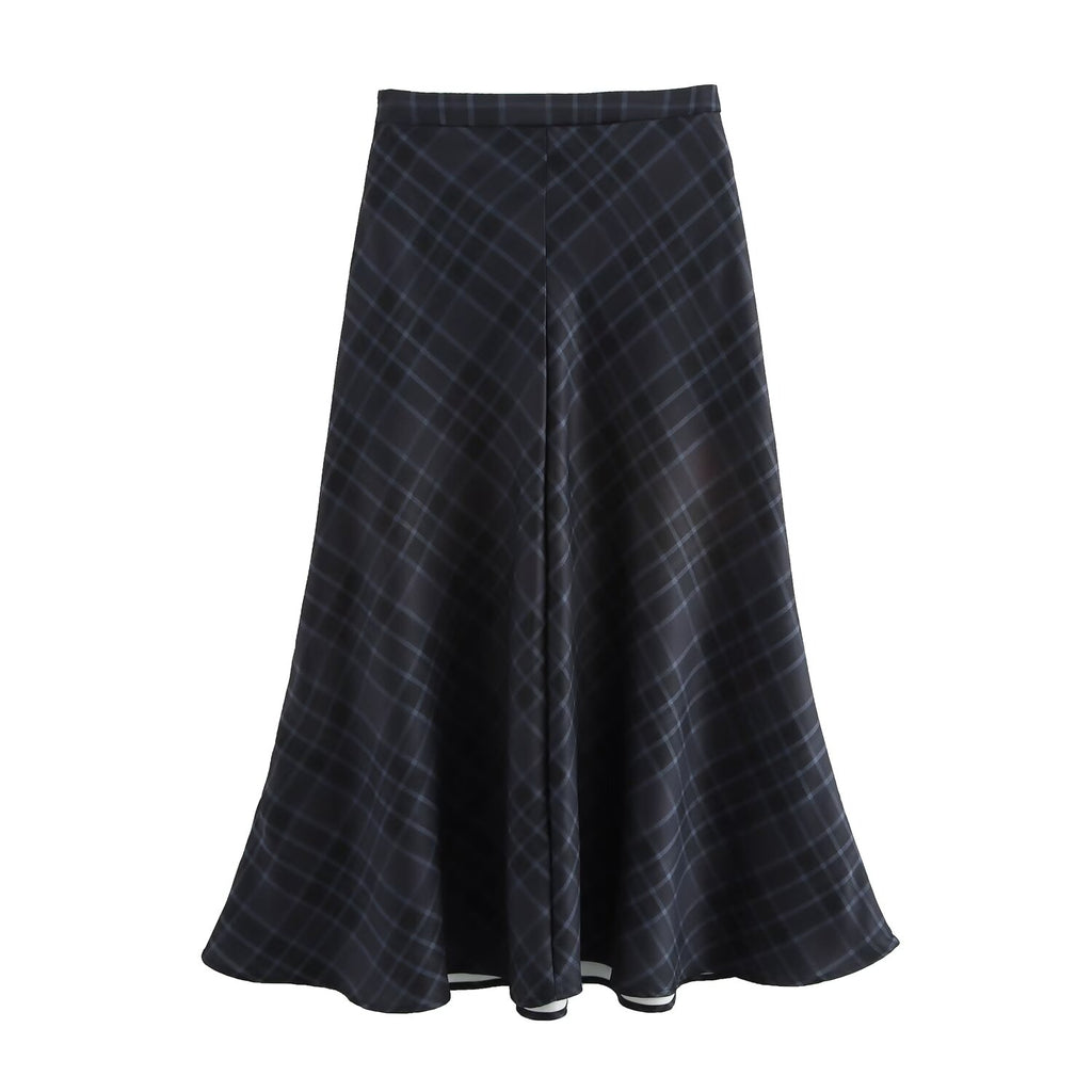 Women's Plaid High-Waist Midi A-Line Skirt