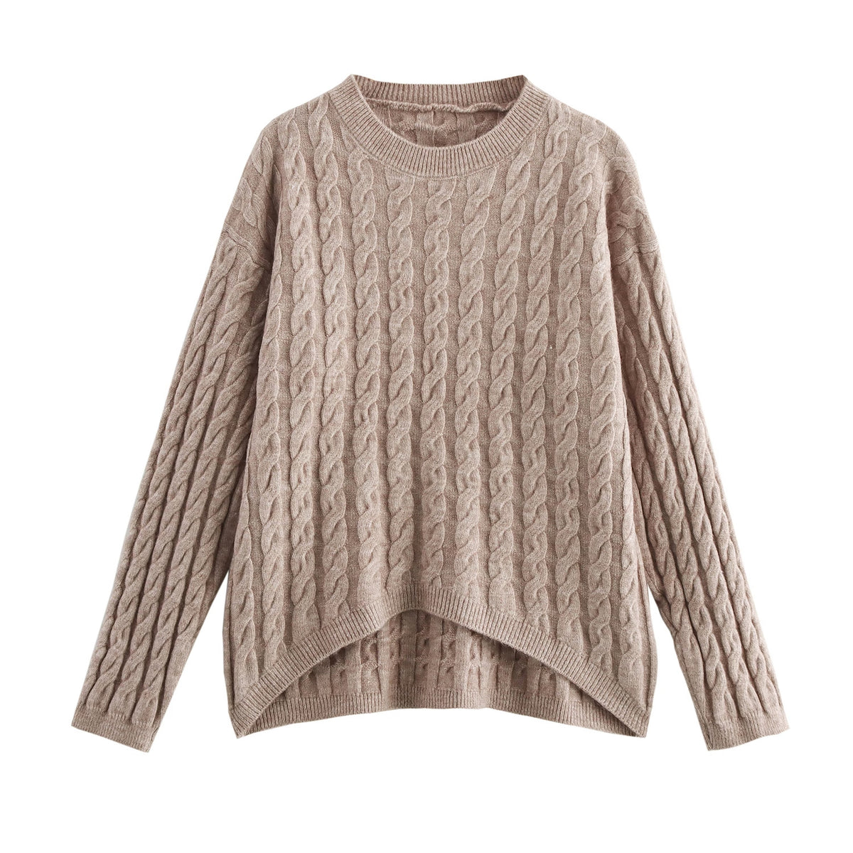 Women's Winter Round Neck Cable Sweater And Skirt Two-Piece Set