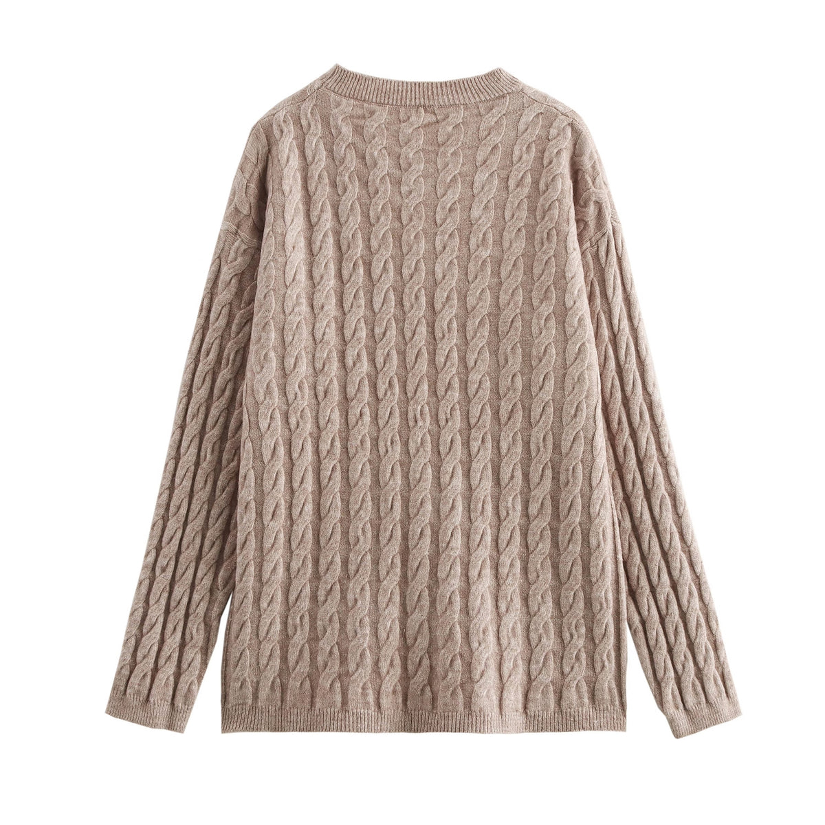 Women's Winter Round Neck Cable Sweater And Skirt Two-Piece Set