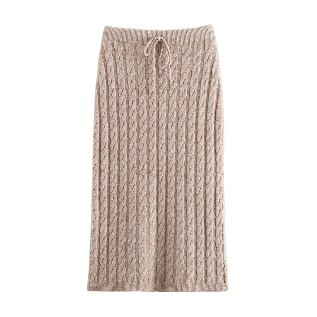 Women's Winter Round Neck Cable Sweater And Skirt Two-Piece Set