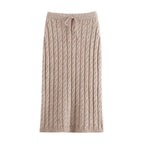 Women's Winter Round Neck Cable Sweater And Skirt Two-Piece Set